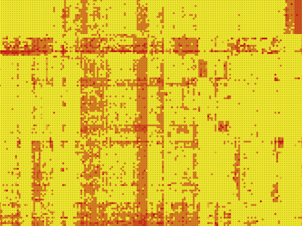 Extract from a cluster heatmap of 241 cities (rows) and 175 producer service firms (columns) based on correlation coefficients