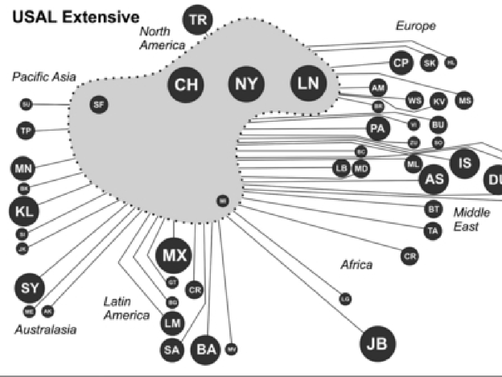 Cartogram showing USAL globalisation strategies