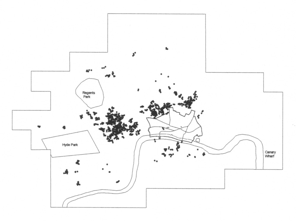 Spatial distribution of clustered business support firms in London