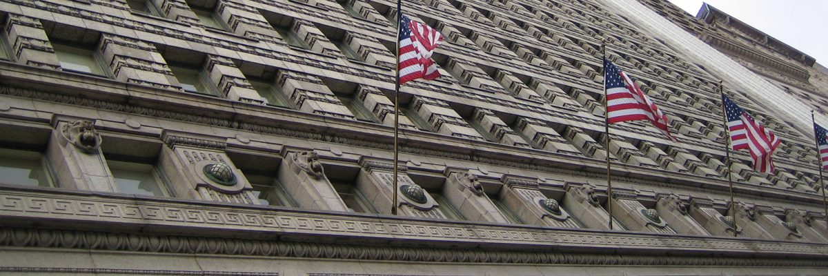 US flags on building in Chicago