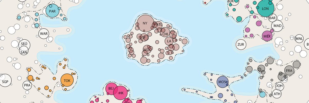 Extract from a world map derived from the office networks of 175 advanced producer service firms