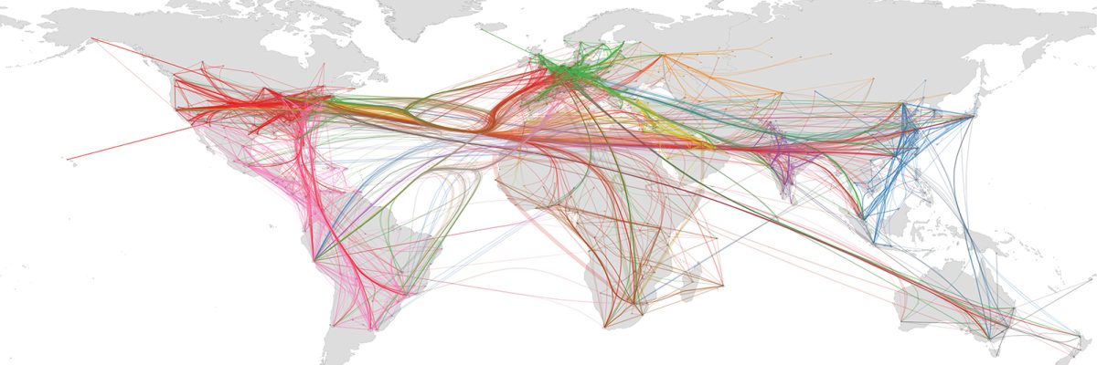 Flow map of global inter-city connections