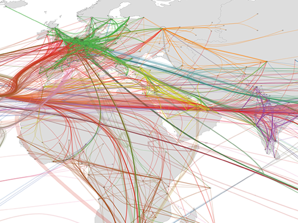 Force-directed edge bundling visualisation of connections in the world city network