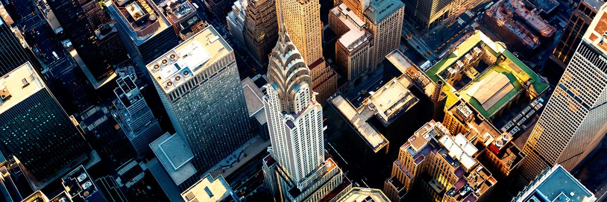 Aerial view of the skyscrapers of Midtown Manhattan New York City