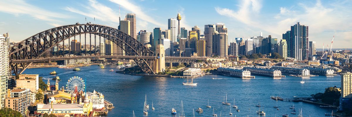 View point of Sydney harbour with city and bridge in day time, Australia