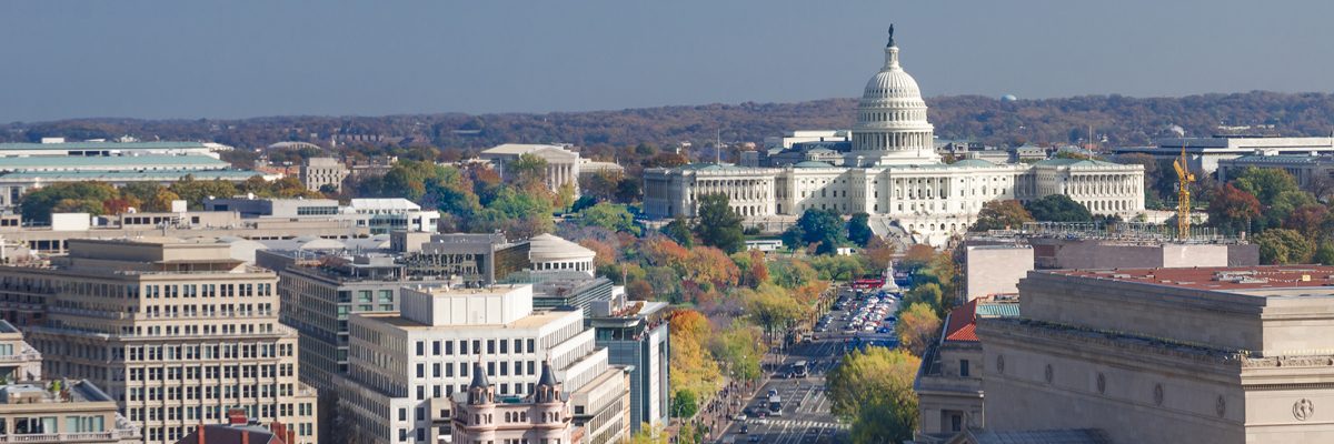 Washington, D.C. skyline with Capitol Hill and other federal buildings in view