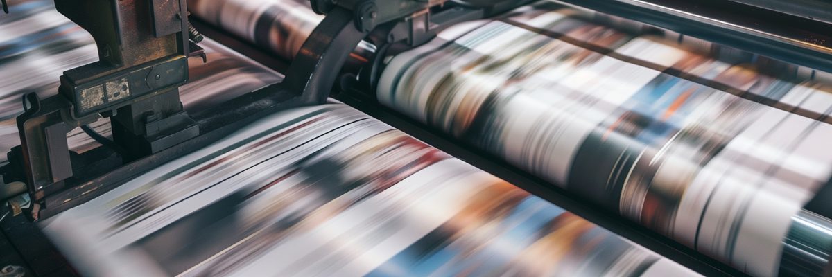 Newspaper production at printing press in publishing house