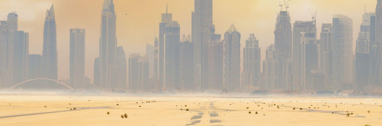 Part of book cover of The Wealth of Cities and the Poverty of Nations showing Dubai skyline